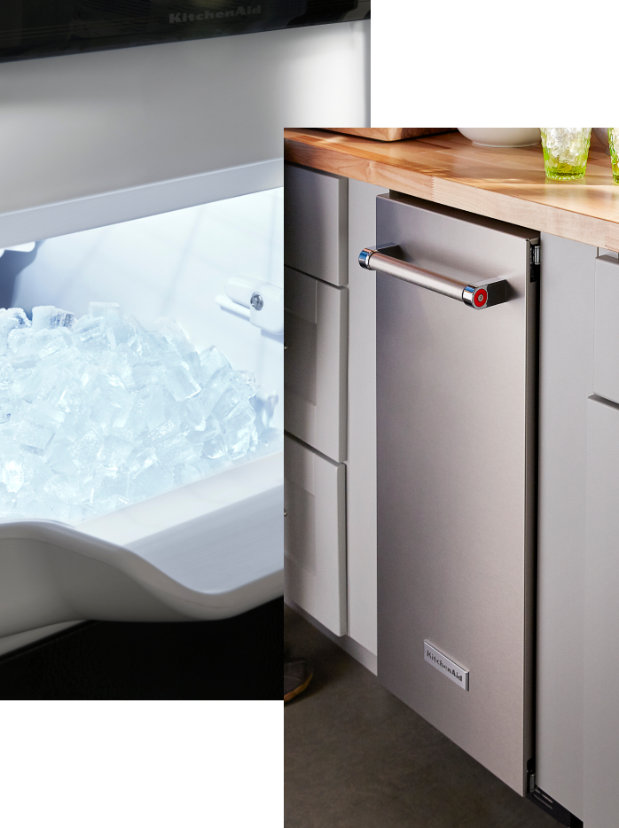Ice being made in a KitchenAid® ice maker.