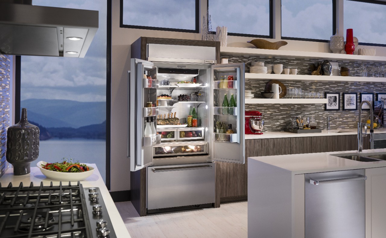 Sleek built-in refrigerators from KitchenAid. Sleek built-in refrigerators from KitchenAid.